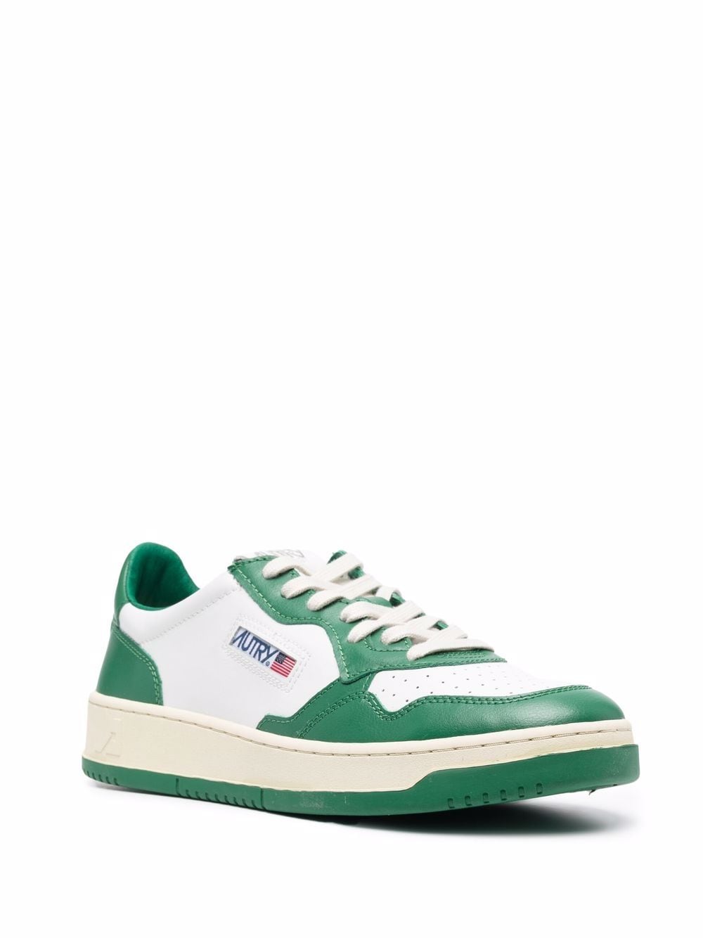 white and green leather sneaker