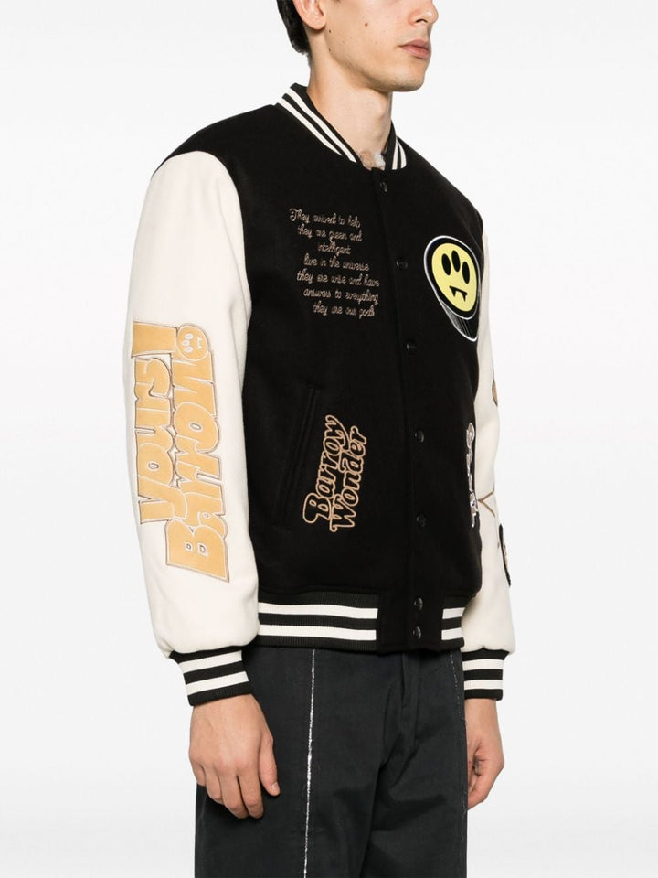 black and cream varsity bomber jacket