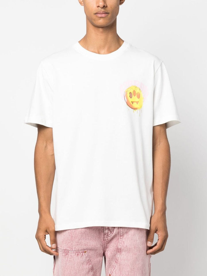 white t-shirt with colored logo print