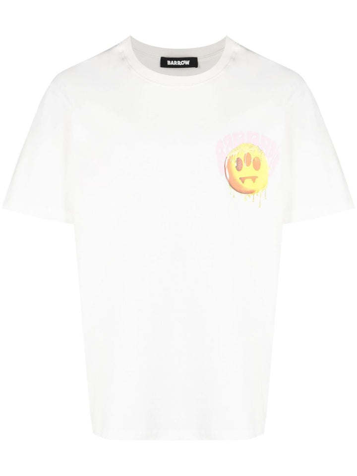 white t-shirt with colored logo print