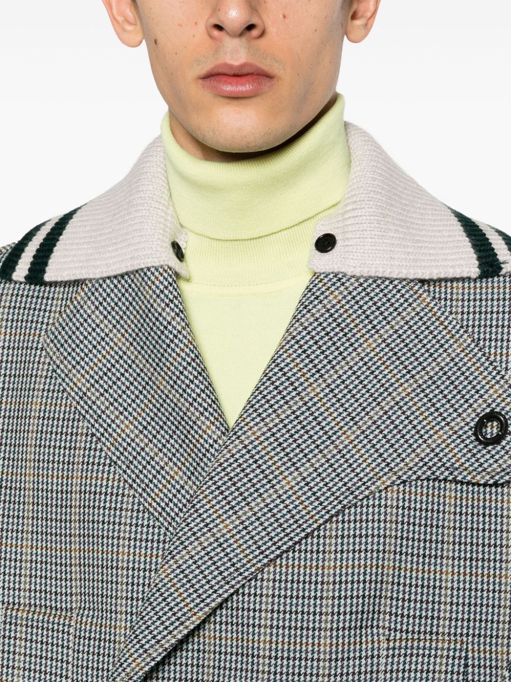 double-breasted houndstooth coat