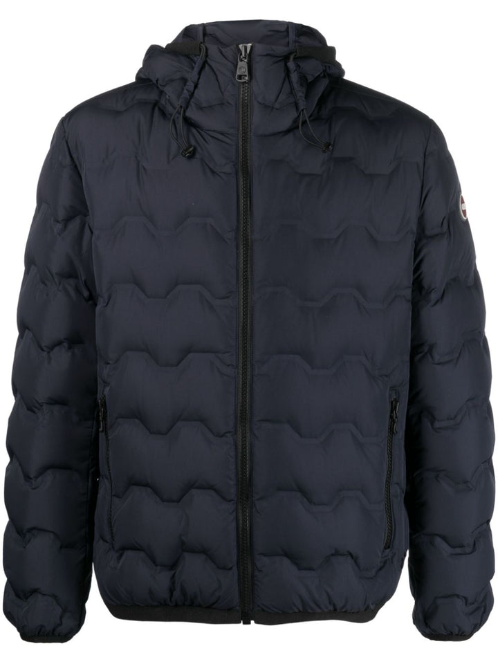 blue quilted down jacket