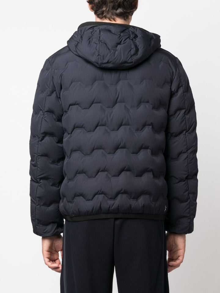 blue quilted down jacket