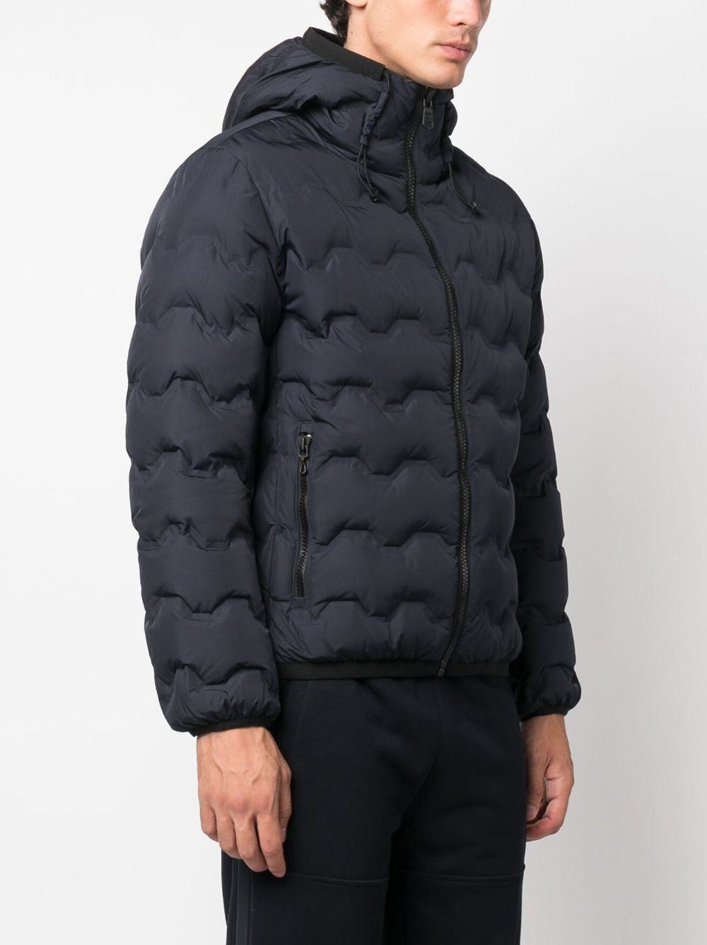 blue quilted down jacket