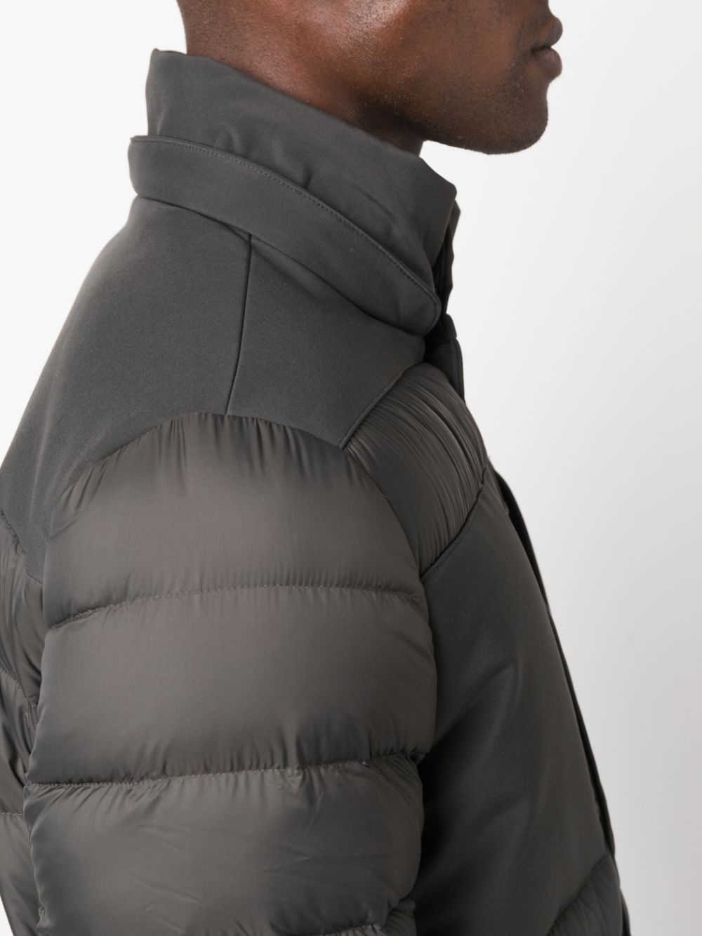 gray down jacket with hood