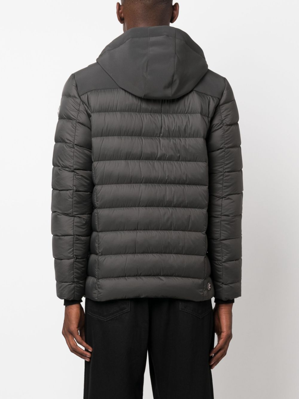 gray down jacket with hood