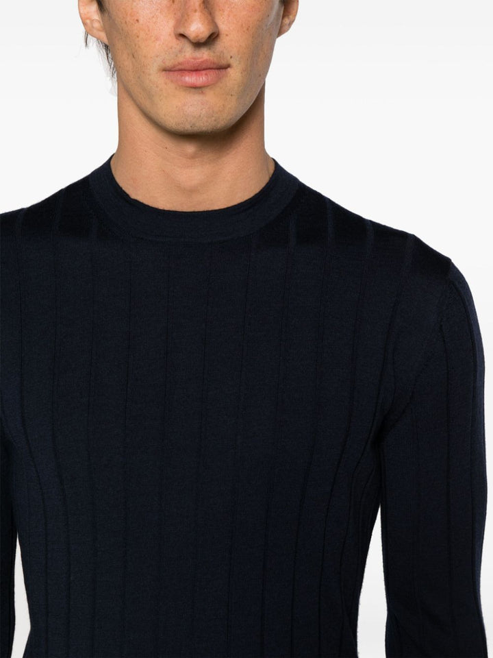 blue ribbed sweater