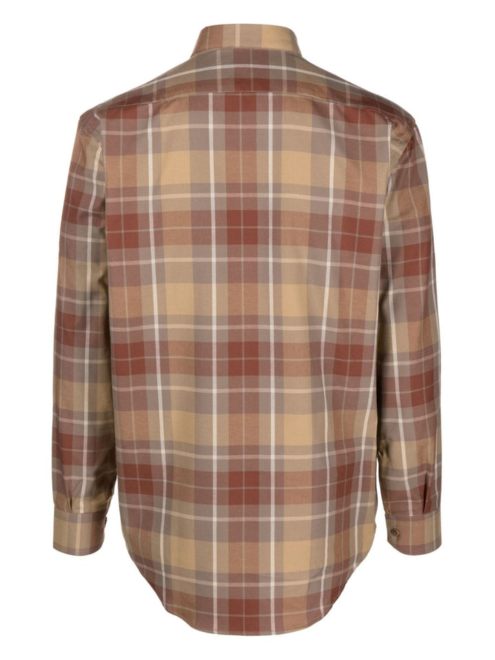 beige checked shirt