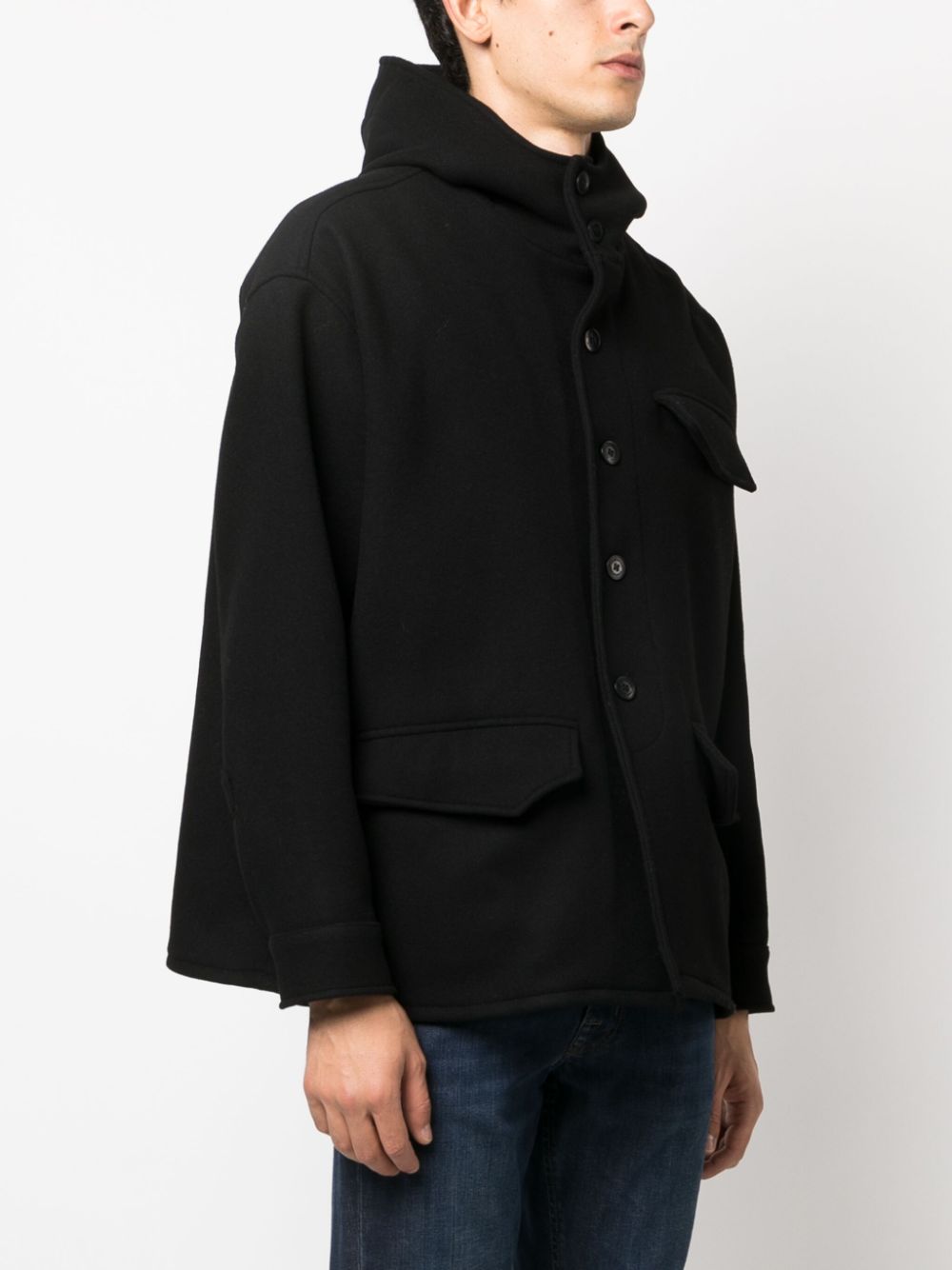 black pea coat with hood