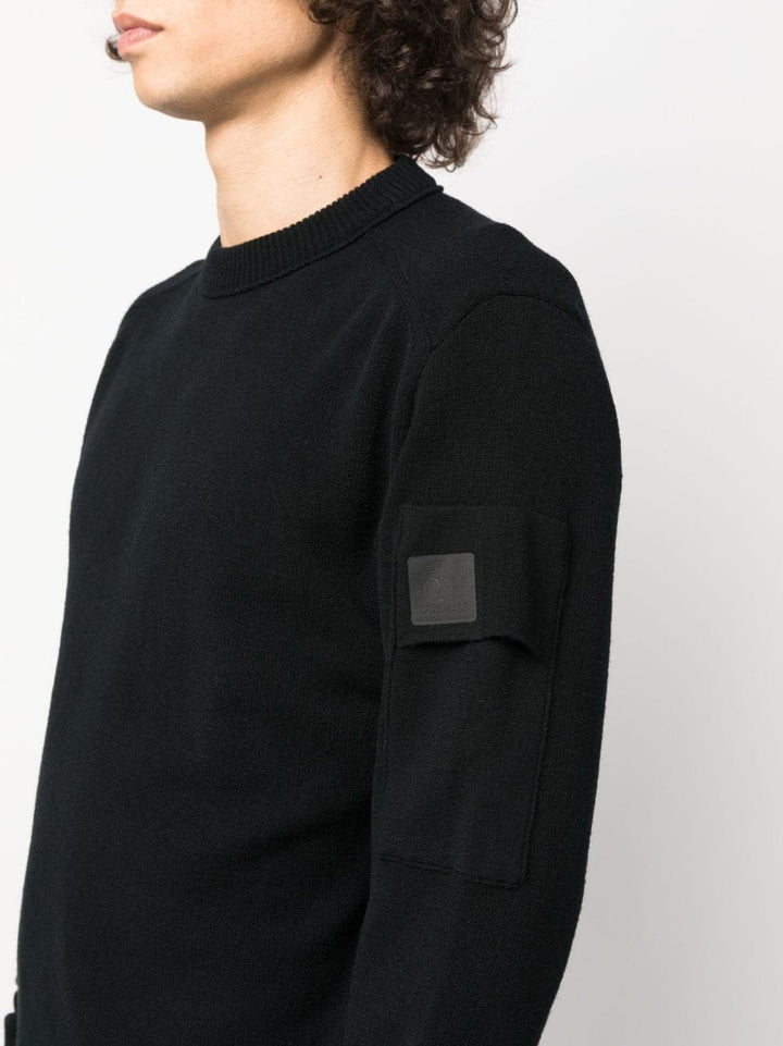 black thin wool crew neck