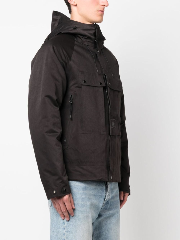 black jacket with hood and down jacket