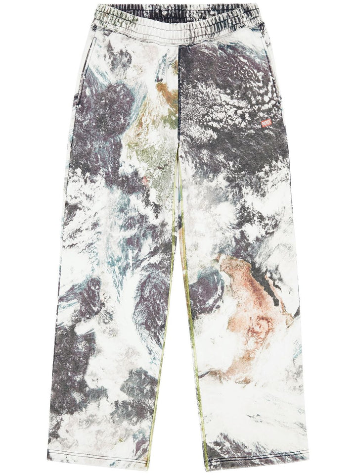 multicolored print trousers