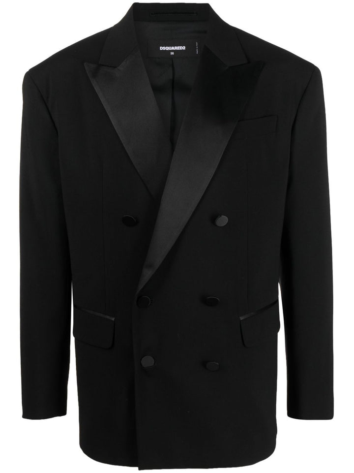 blazer nero con revers in seta