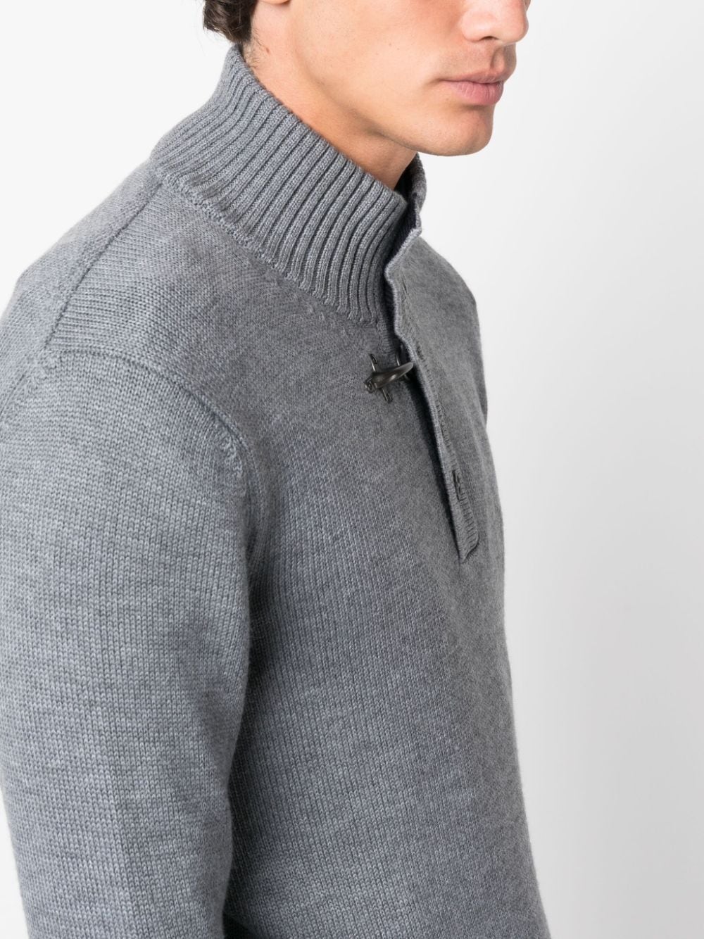 gray turtleneck with buttons