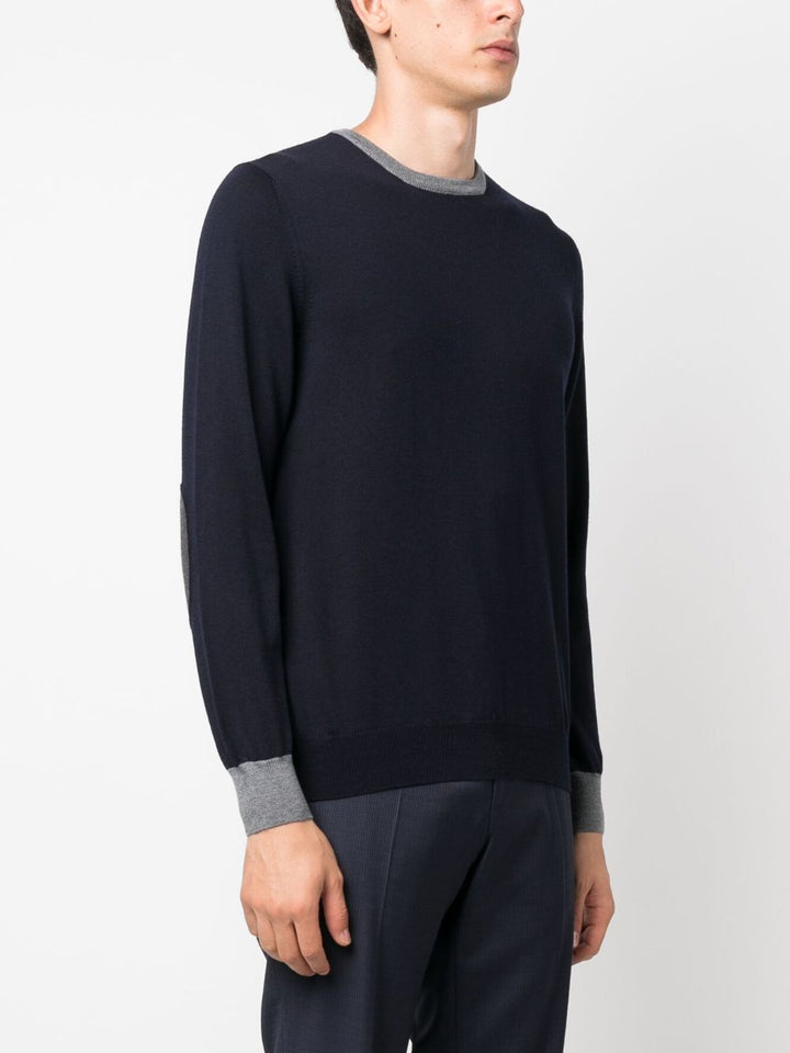 blue crew neck with gray details