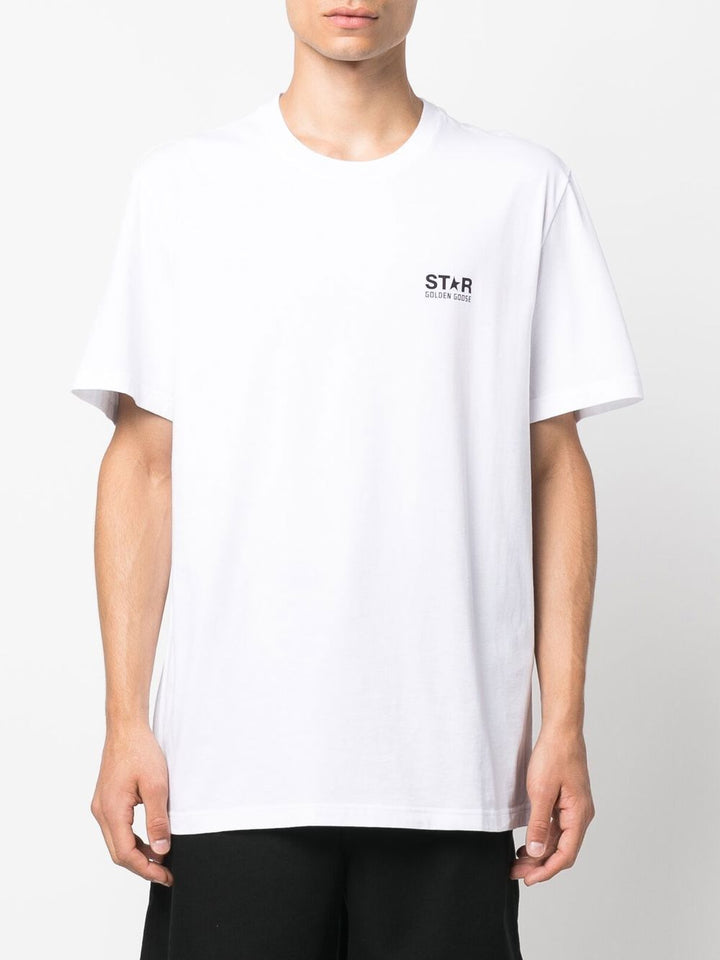 t-shirt bianca con stampa sul retro