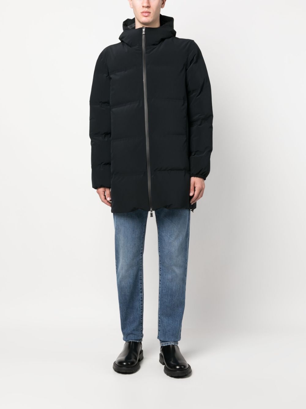 dark blue zipped down jacket