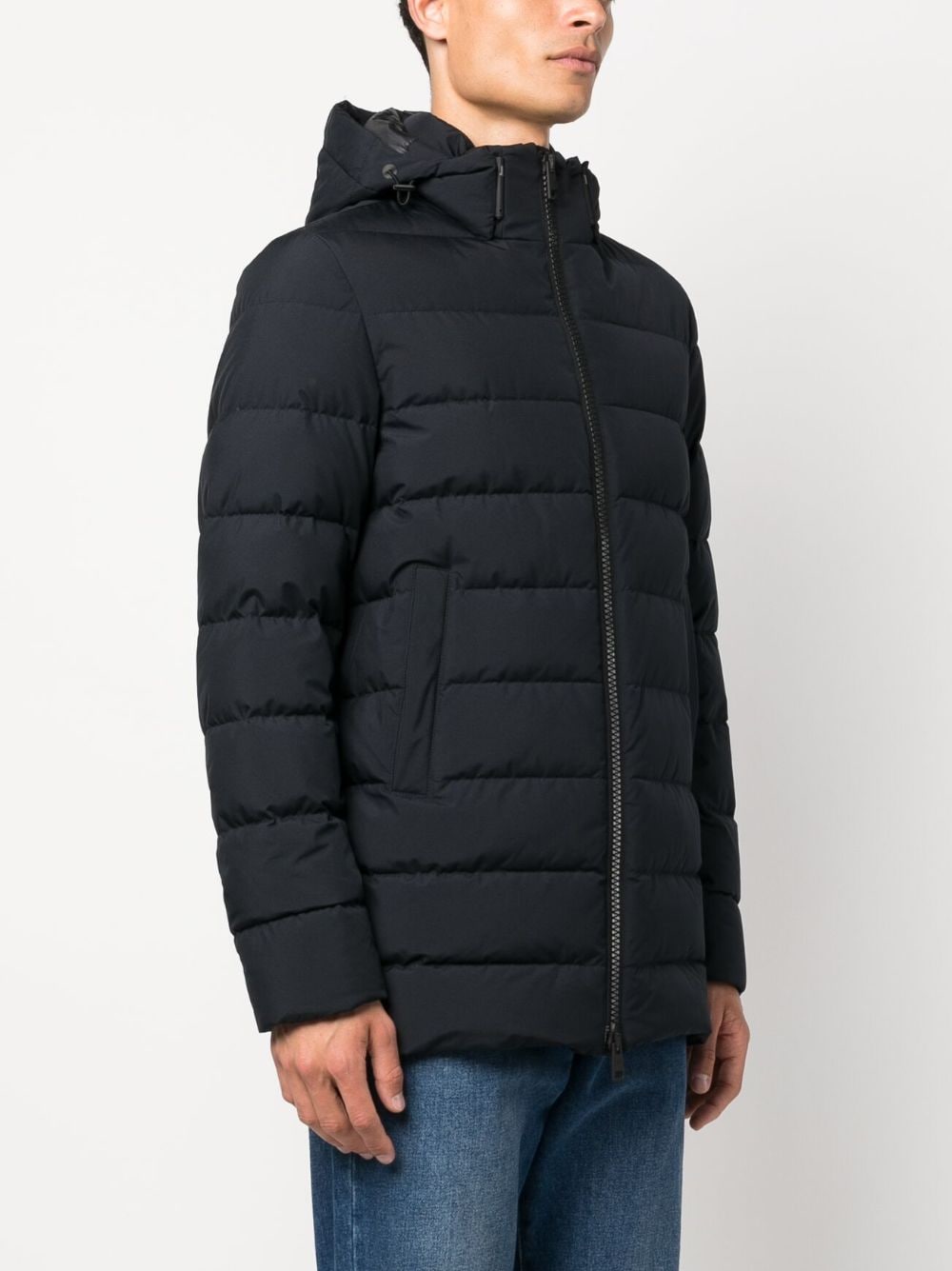 blue quilted down jacket