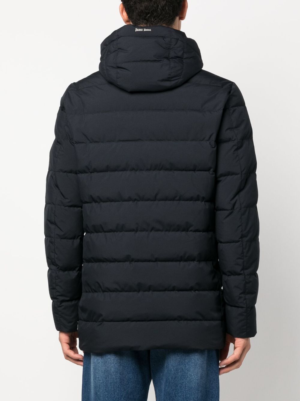 blue quilted down jacket