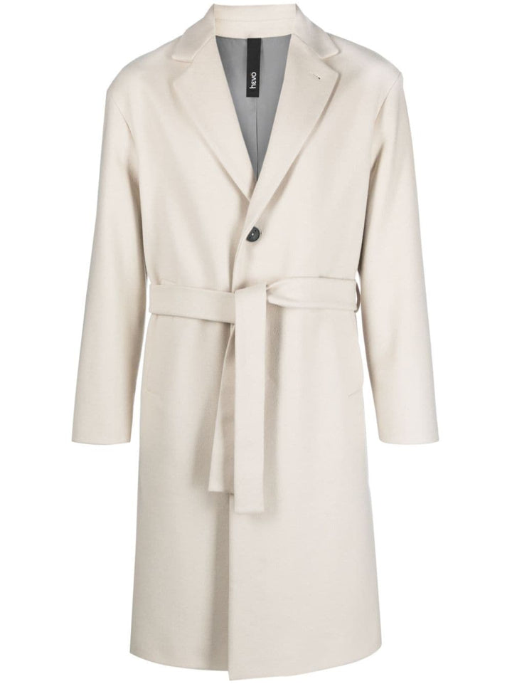 Creamy white single-breasted coat with belt