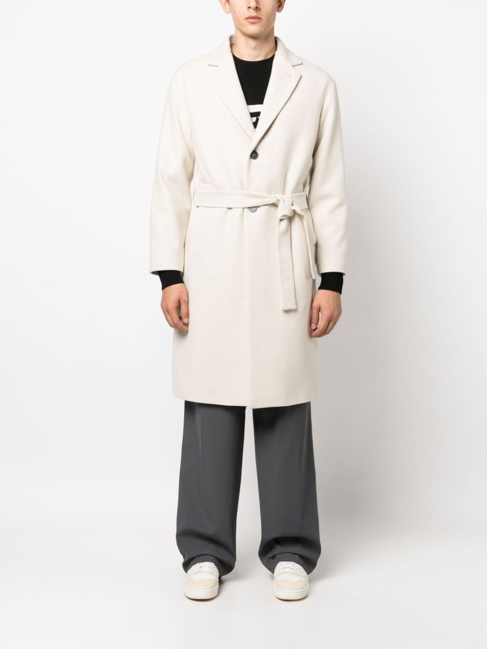 cappotto monopetto bianco panna con cintura