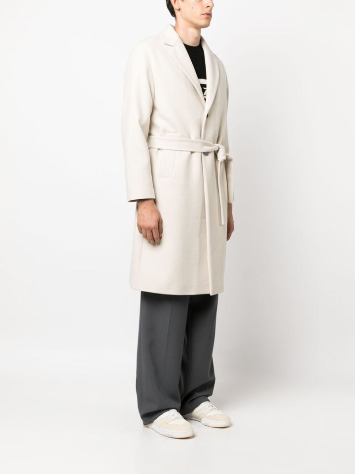 Creamy white single-breasted coat with belt