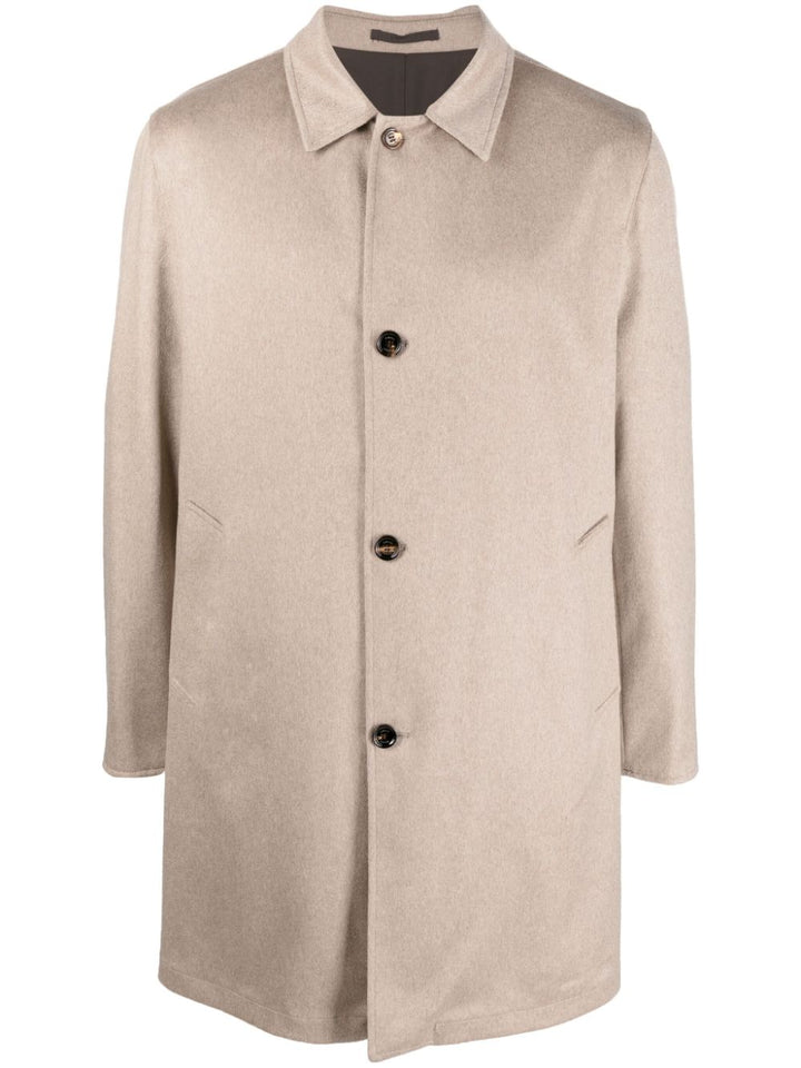 beige single-breasted coat