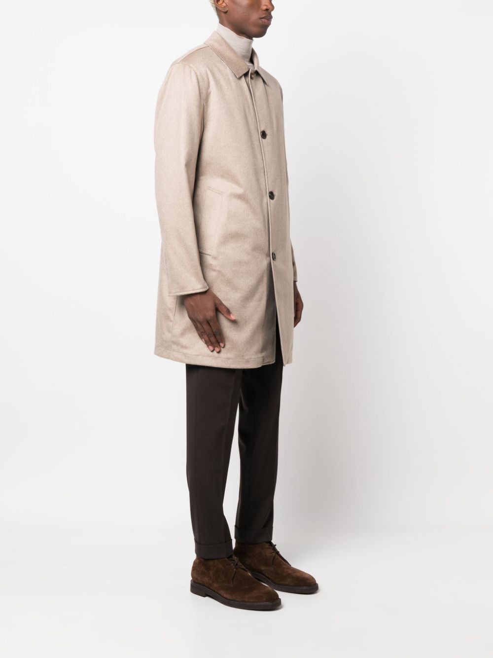 beige single-breasted coat