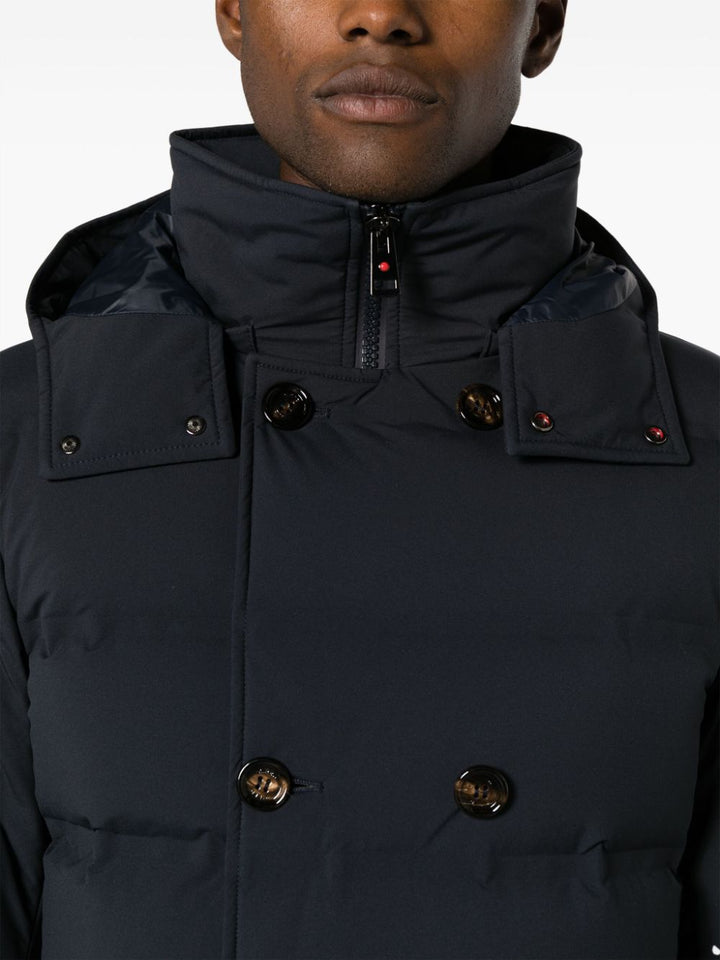 double-breasted blue padded jacket