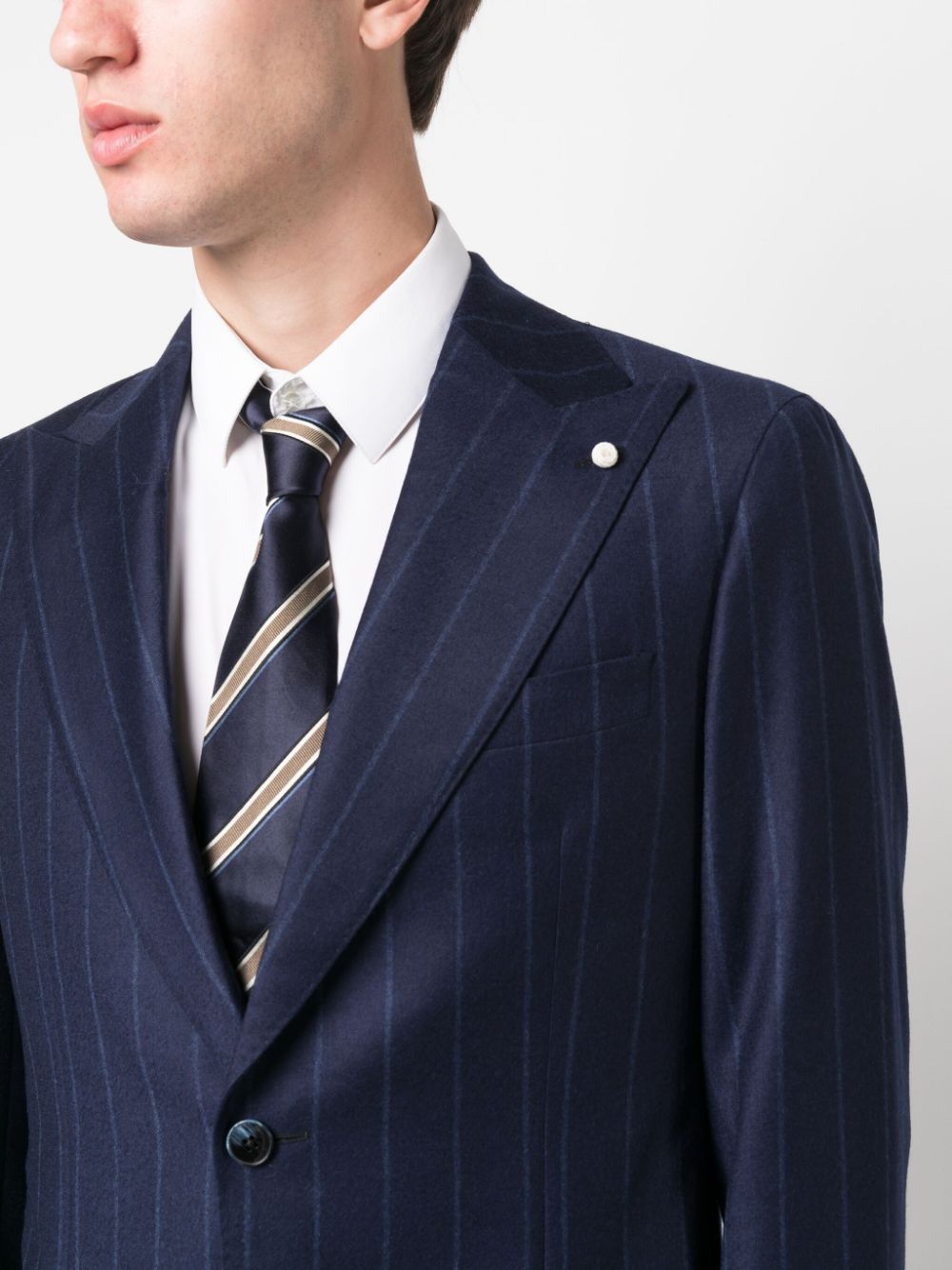 blue pinstripe suit