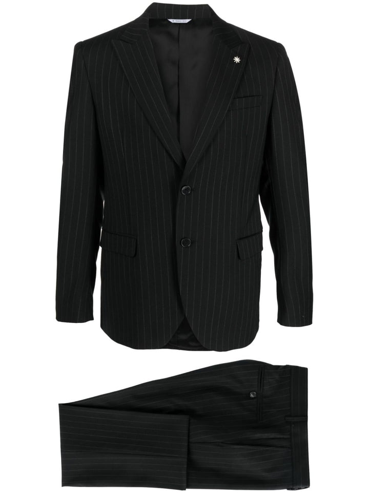 black pinstripe suit