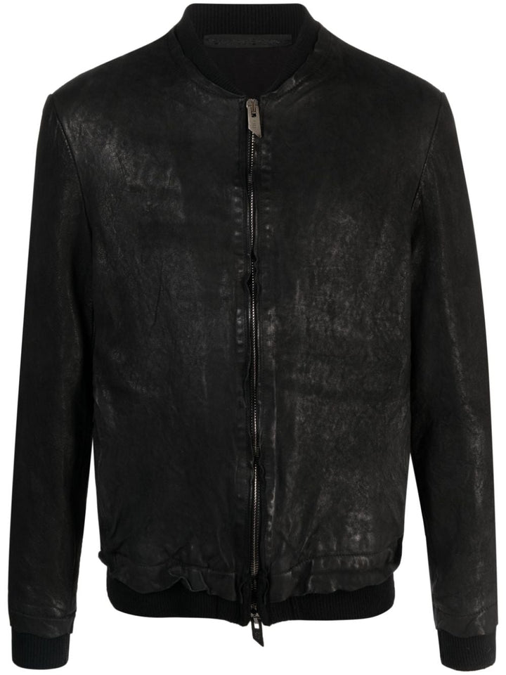 black leather bomber jacket