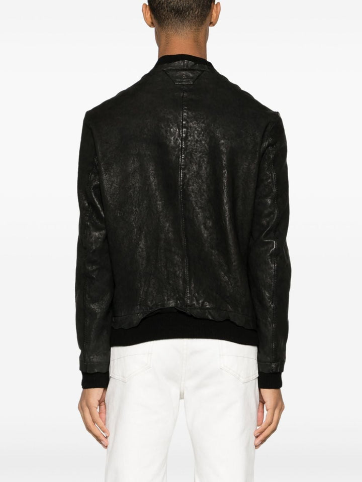 black leather bomber jacket