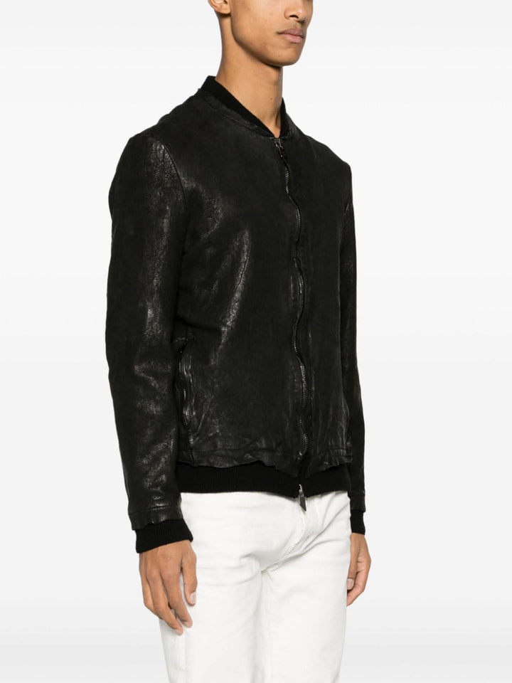 black leather bomber jacket