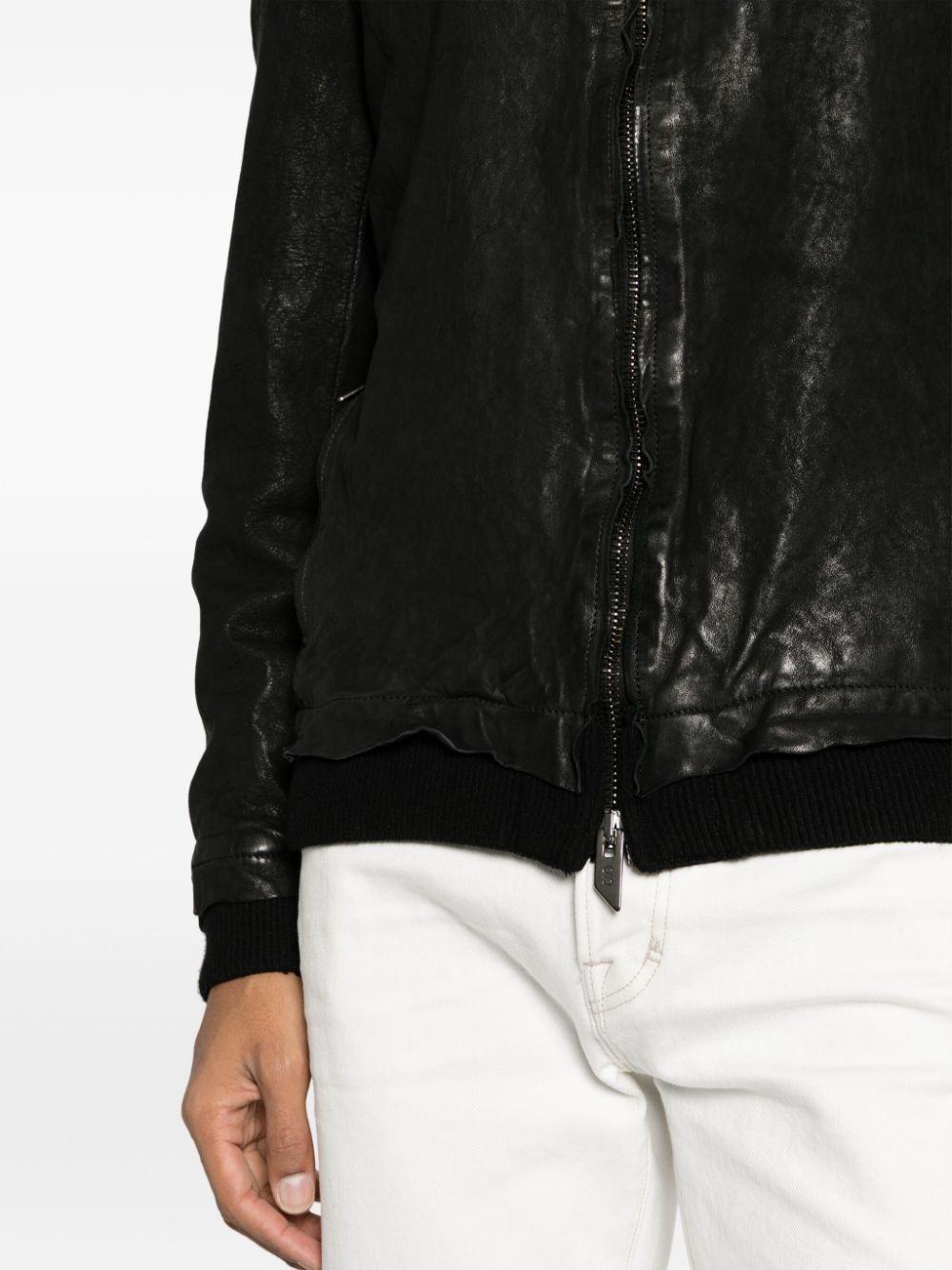 black leather bomber jacket