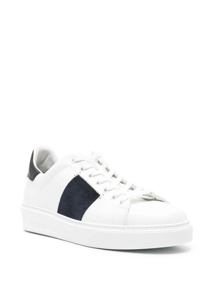 white sneaker with blue band