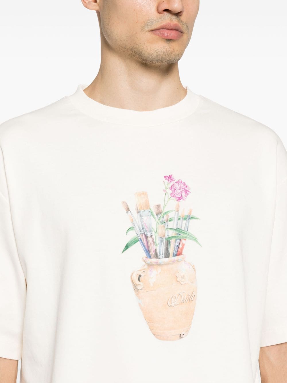 T-shirt crema con stampa a fiori