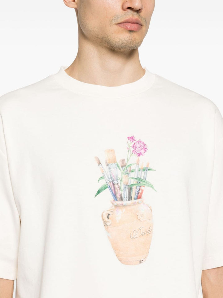 T-shirt crema con stampa a fiori