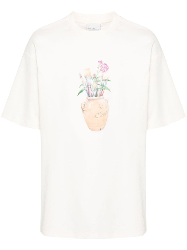 T-shirt crema con stampa a fiori