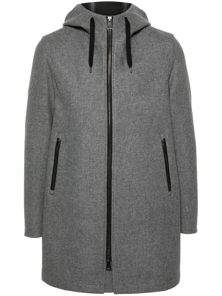 Cappotto grigio con cappuccio