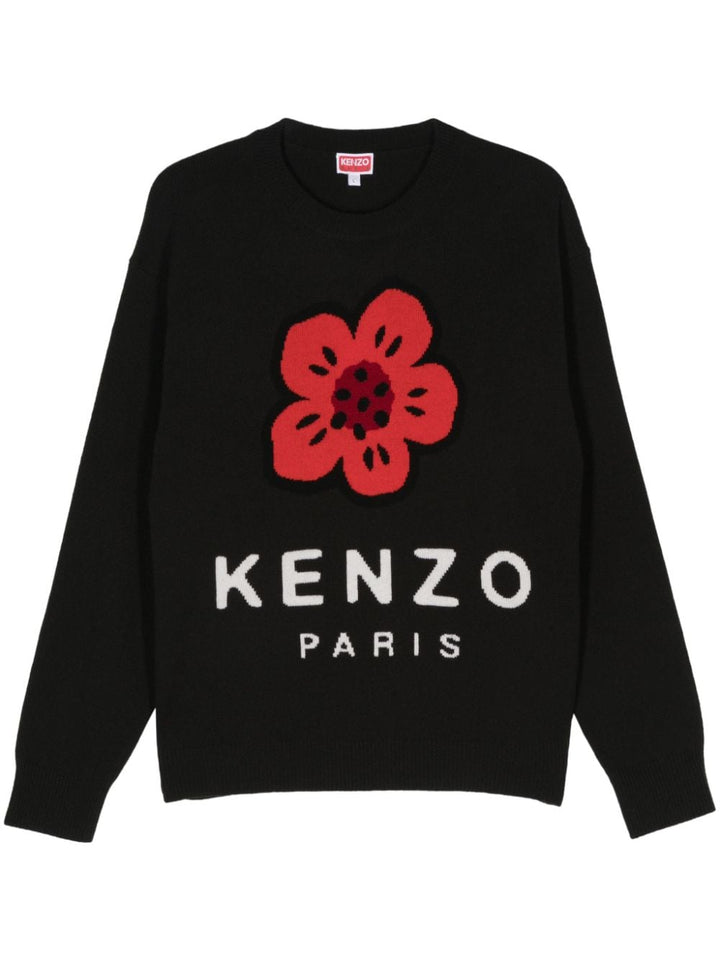 Maglione nero logo boke flower a intarsio