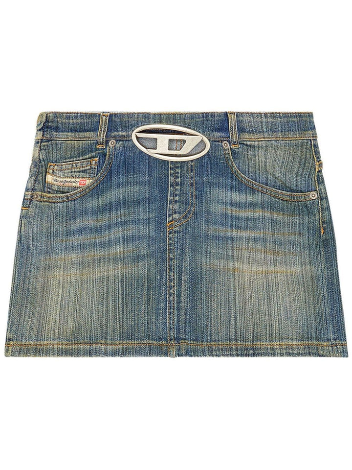 Minigonna denim con placca logo