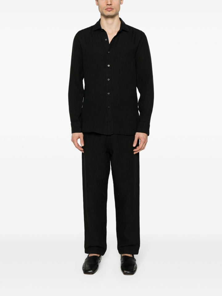 Black slim-fit linen shirt