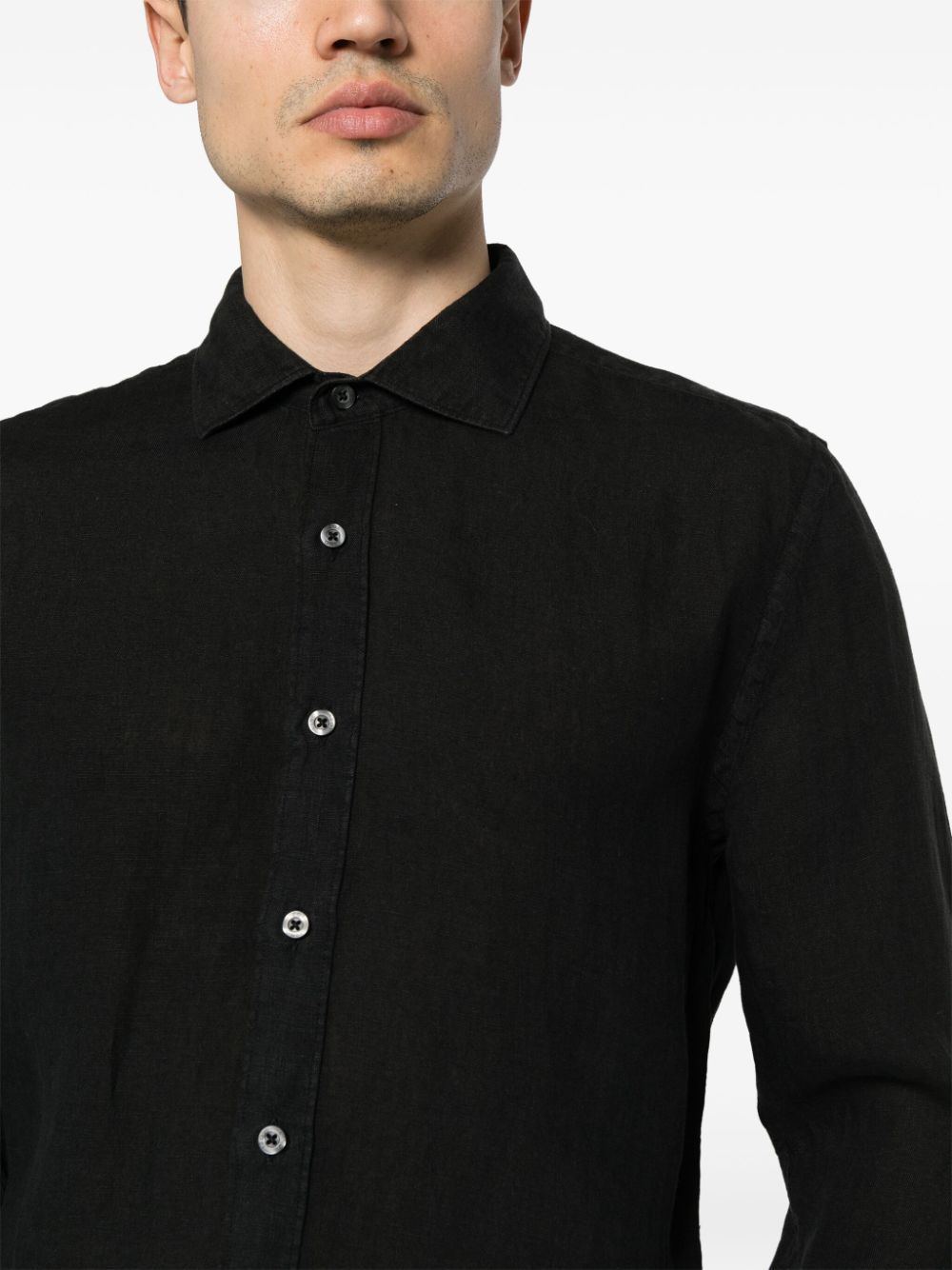 Black slim-fit linen shirt