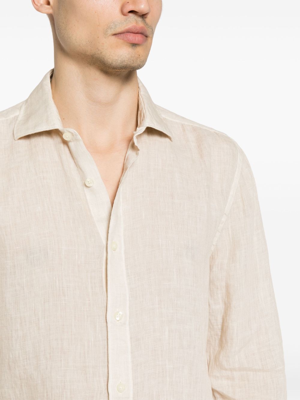 Camicia beige in lino slim-fit