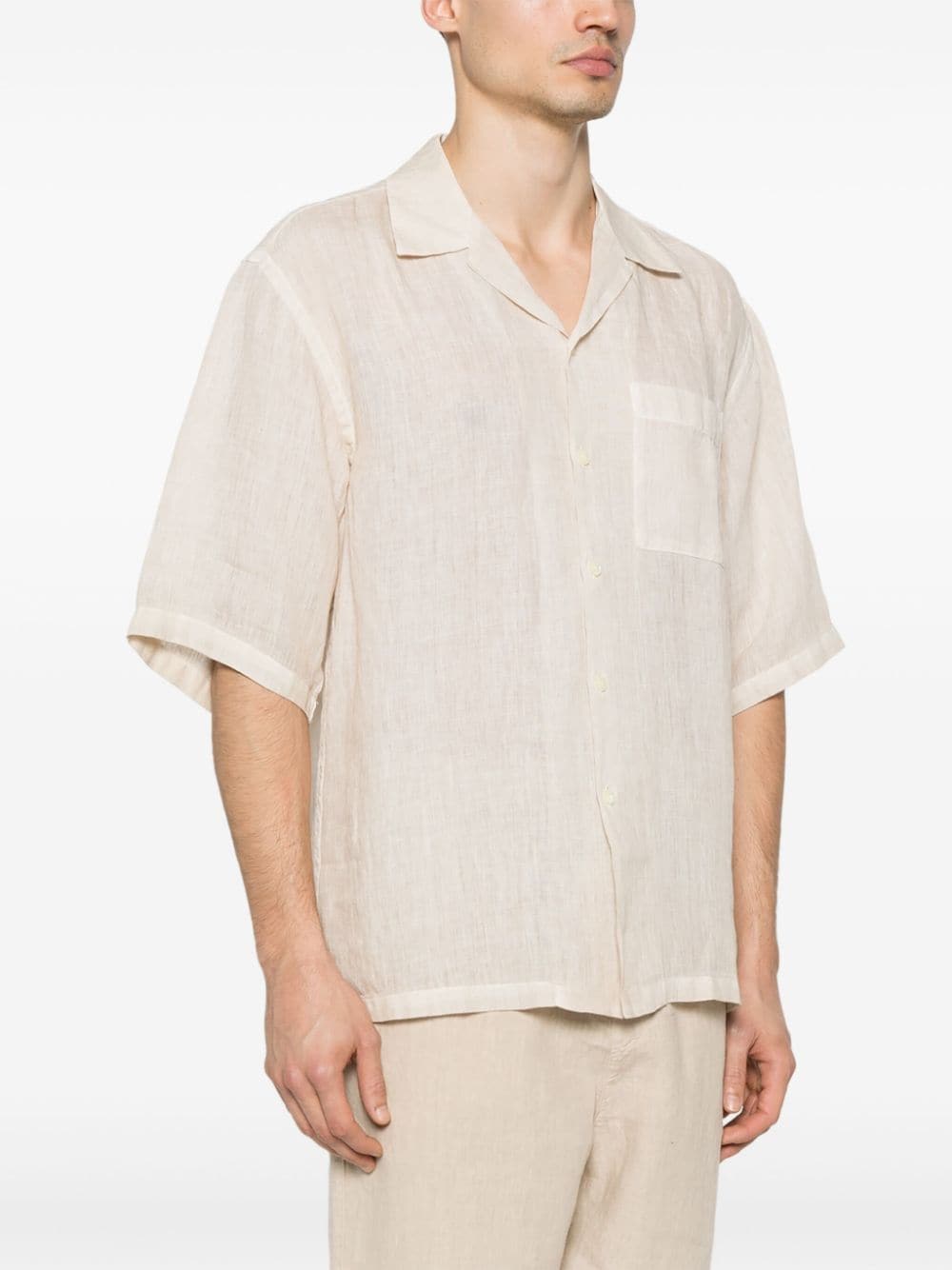 Beige linen shirt with short sleeves