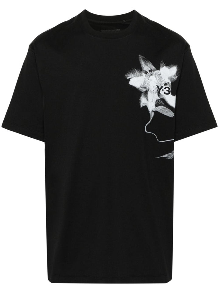 T-shirt nera stampa fiore