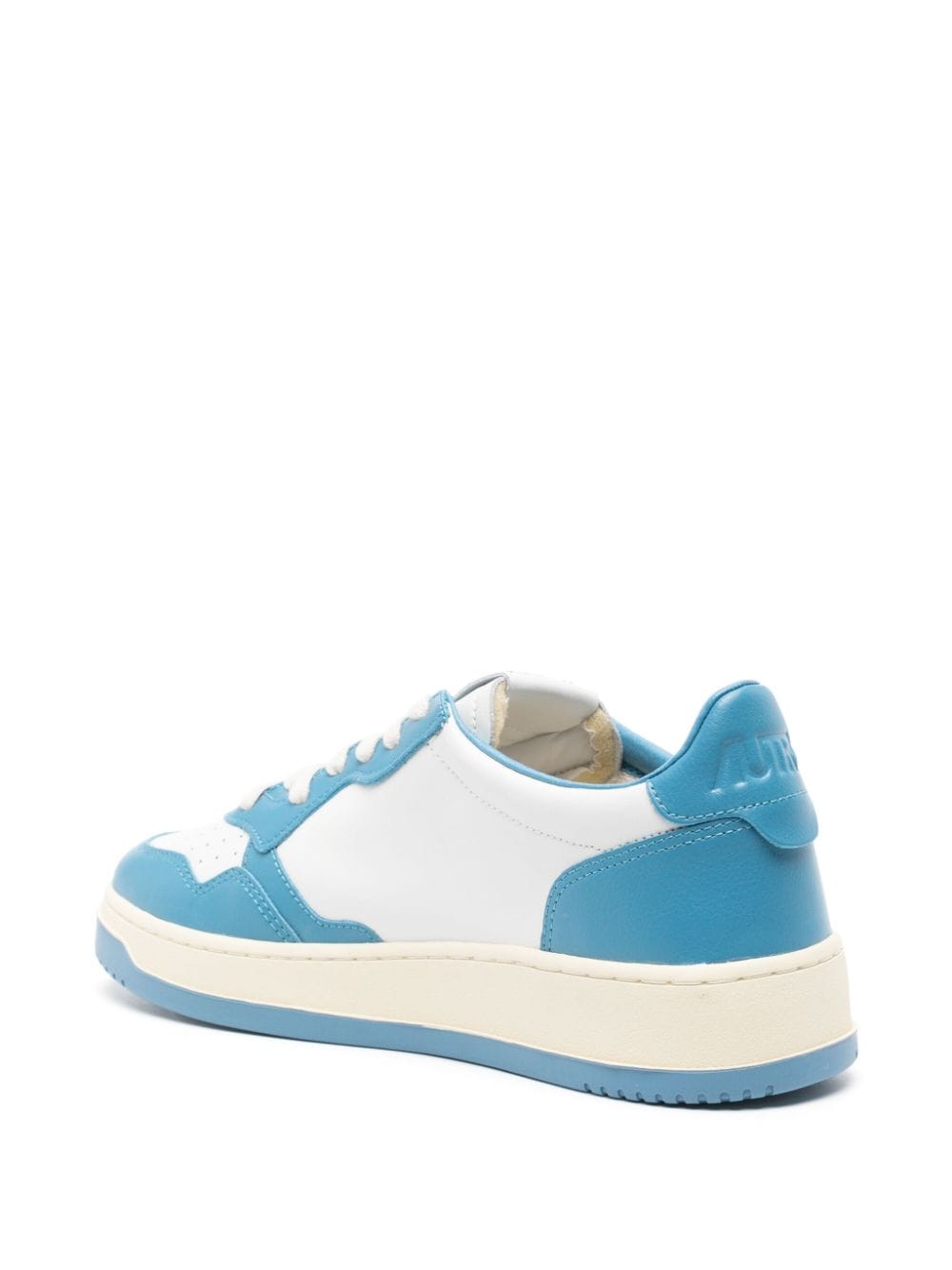 White and light blue leather sneakers