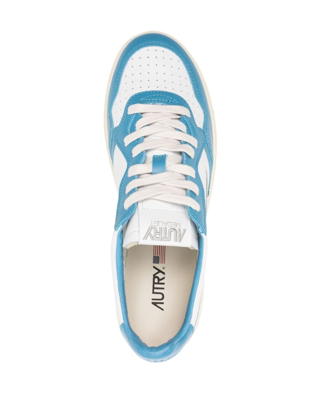 White and light blue leather sneakers