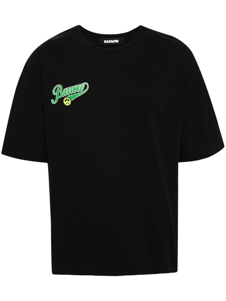 Black t-shirt with fluorescent green logo